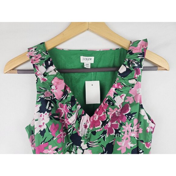 J.Crew Women's Dress Size 00 Green Floral Ruffle Sleeveless Midi Dress Spring - Picture 3 of 16